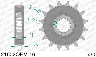 Antriebsritzel, Ritzel Teilung 530 mit Gummi, 16 Zähne