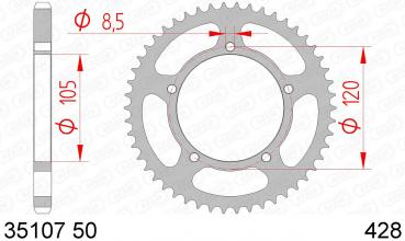 Kettenrad Stahl Teilung 428, Zähne 50
