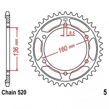 Kettenrad Stahl Teilung 520, Zähne 44