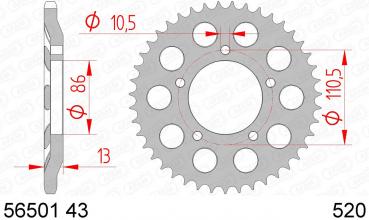 Kettenrad Stahl Teilung 520, Zähne 43