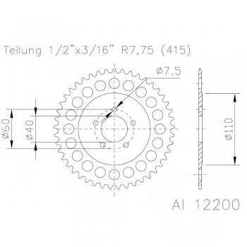 Esjot Kettenrad Alu Teilung 415, Zähne 44