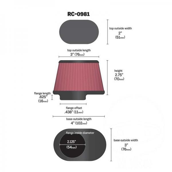 K&N Renn-Luftfilter Uni Oval-Zylinder 55mm Chromkappe RC-0981