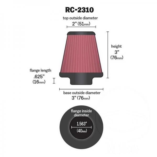 K&N Renn-Luftfilter Uni Rund-Zylinder 40mm Chromkappe RC-2310