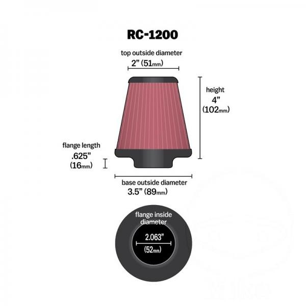 K&N Renn-Luftfilter Uni Rund-Zylinder 52mm Chromkappe RC-1200