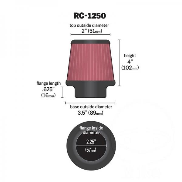 K&N Renn-Luftfilter Uni Rund-Zylinder 57mm Chromkappe RC-1250