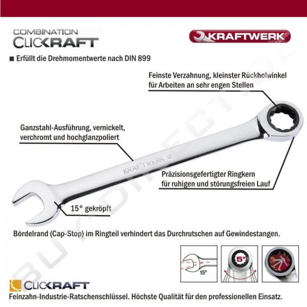 CLICKRAFT Ratschenschlüssel-Satz 12-teilig in Rolltasche, Kraftwerk 3400-53