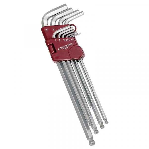 Kugelkopf-Sechskant-Stiftschlüssel-Satz XXL 1.5-10mm, 10-teilig, Kraftwerk 3604