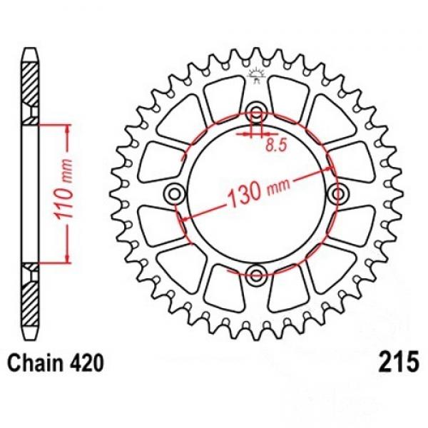 Alu Kettenrad 50 Zähne Teilung 420 silber