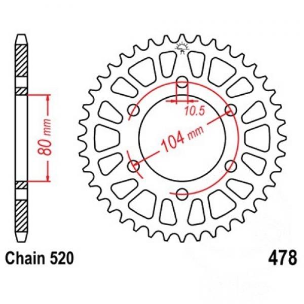 Alu Kettenrad 44 Zähne Teilung 520 silber