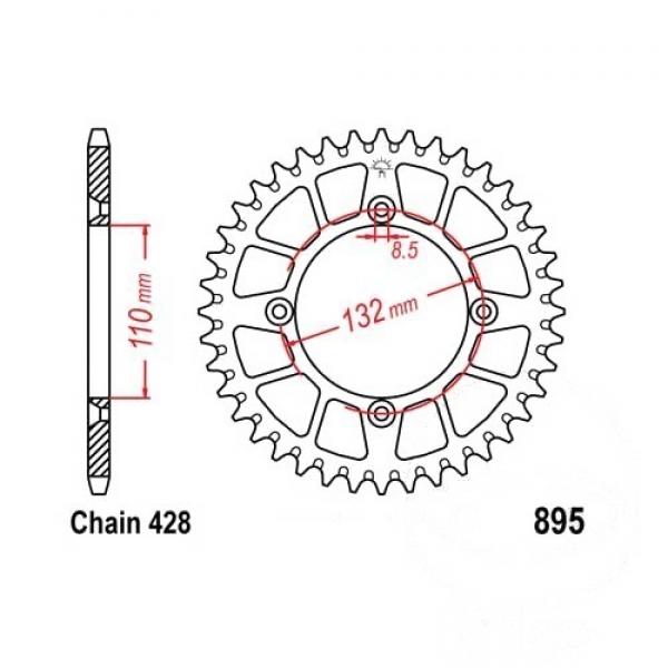 Alu Kettenrad 48 Zähne Teilung 428 silber