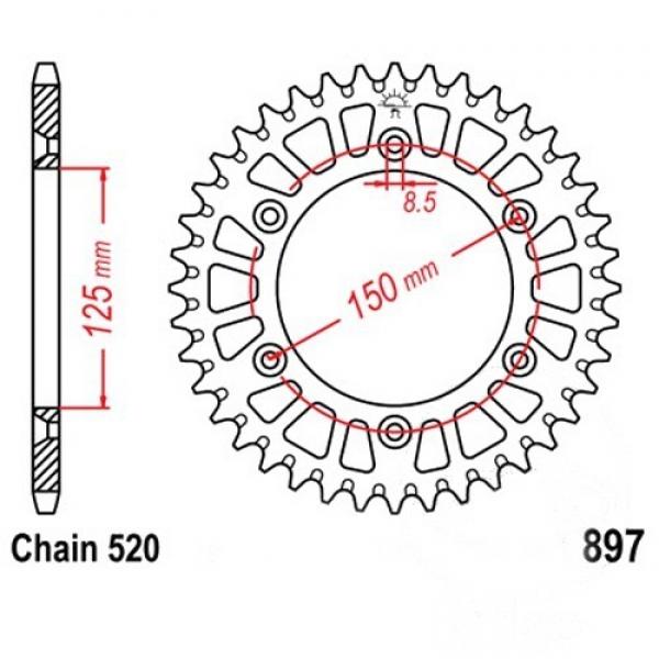 Alu Kettenrad 45 Zähne Teilung 520 silber