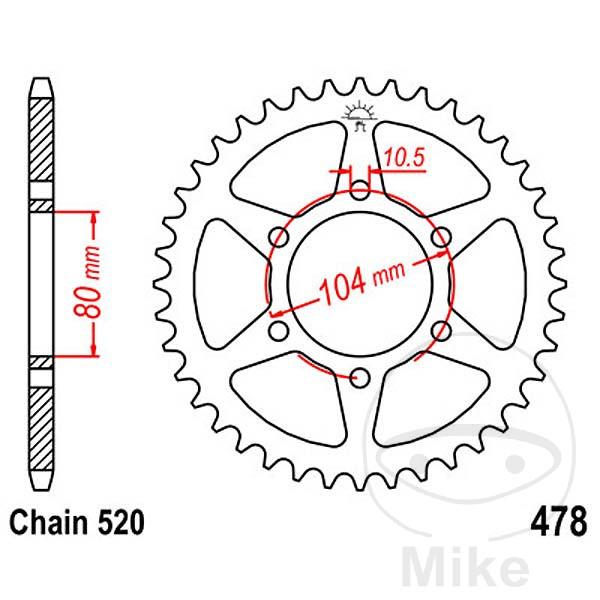 Kettenrad 38Z Teilung 520 Innendurchmesser 080 Lochkreis 104