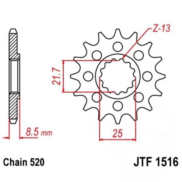 Racing-Ritzel 16Z Teilung 520 feinverzahnt Innendurchmesser 21.7/25