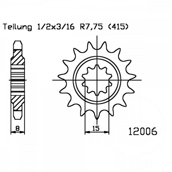 Ritzel 11Z Teilung 415 feinverzahnt Innendurchmesser 15/18