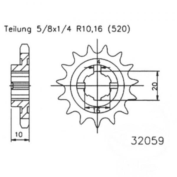 Ritzel 14Z Teilung 520 grobverzahnt 6 Innendurchmesser 16/20
