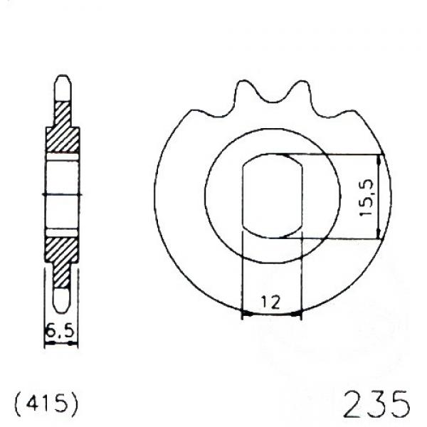 Ritzel 15Z Teilung 415 LANGLOCH 12/15.5