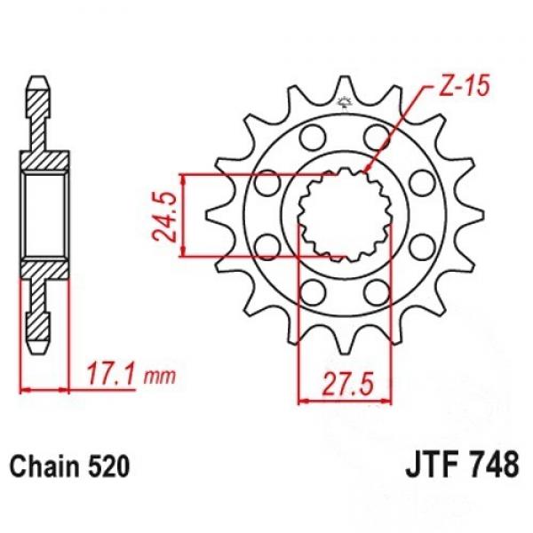 Racing-Ritzel 15Z Teilung 520 feinverzahnt Innendurchmesser 25/28