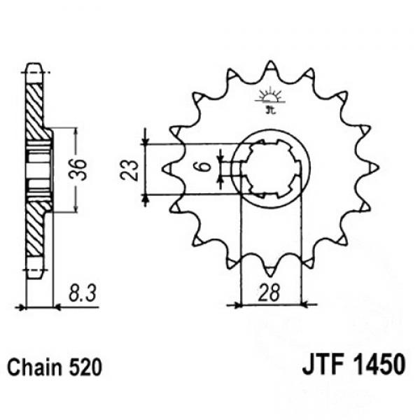 Ritzel 13Z Teilung 520 grobverzahnt 6 Innendurchmesser 23/28