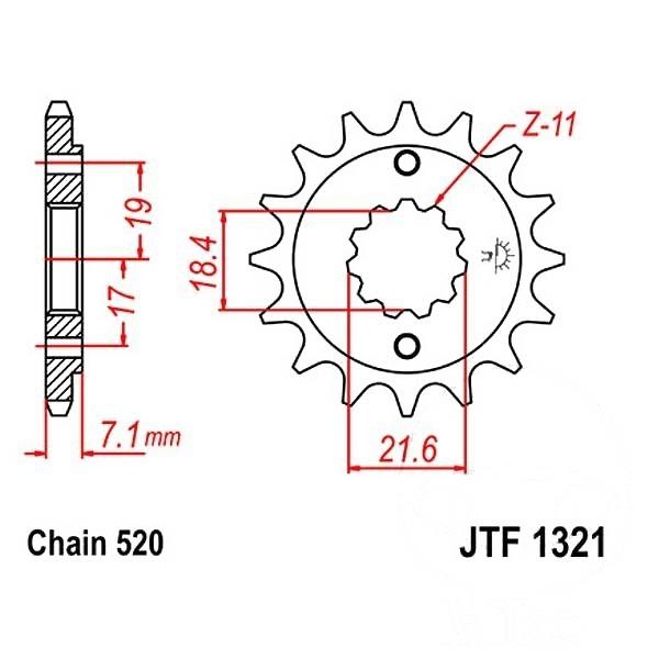 Ritzel 14Z Teilung 520 feinverzahnt Innendurchmesser 18.4/21.6
