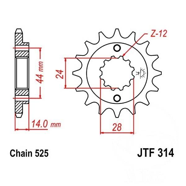 Ritzel JTF314-17 Teilung 525 feinverzahnt Innendurchmesser 24/28.7