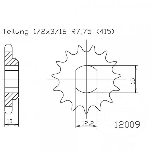 Ritzel 11Z Teilung 415 LANGLOCH 12.2/15