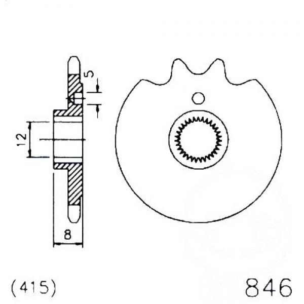 Ritzel 14Z Teilung 415 feinverzahnt Innendurchmesser 12/13