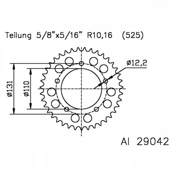 Alu-Kettenrad 45Z Teilung 525 silber Esjot Innendurchmesser 110 Lochkreis 131