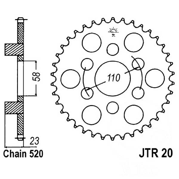 Kettenrad 41Z Teilung 520 Innendurchmesser 058 Lochkreis 110