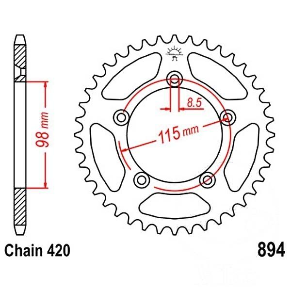 Kettenrad 48Z Teilung 420 Innendurchmesser 098 Lochkreis 115