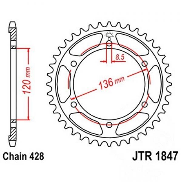 Kettenrad 48Z Teilung 428 Innendurchmesser 120 Lochkreis 136