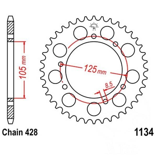 Kettenrad 57Z Teilung 428 Innendurchmesser 105 Lochkreis 125