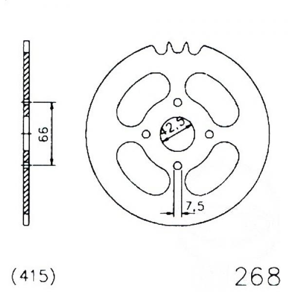 Kettenrad 44Z Teilung 415 schwarz Innendurchmesser 42.5 Lochkreis 066