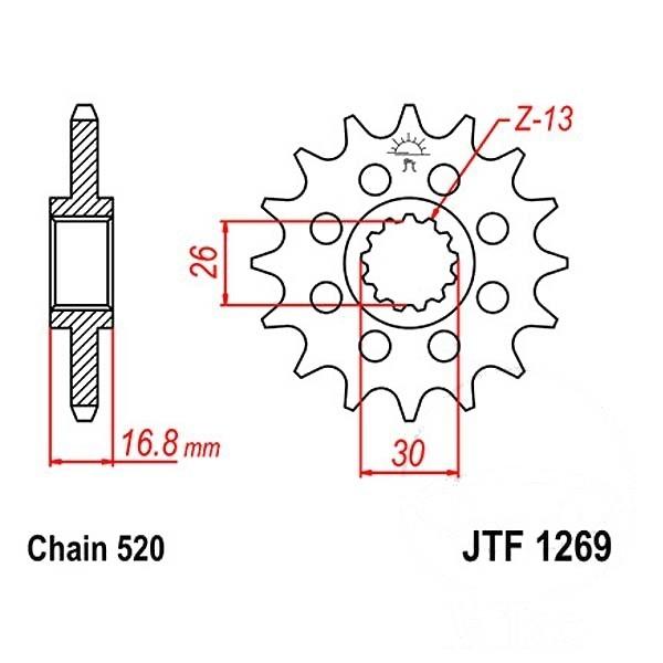 Racing-Ritzel 14Z Teilung 520 feinverzahnt Innendurchmesser 26/30