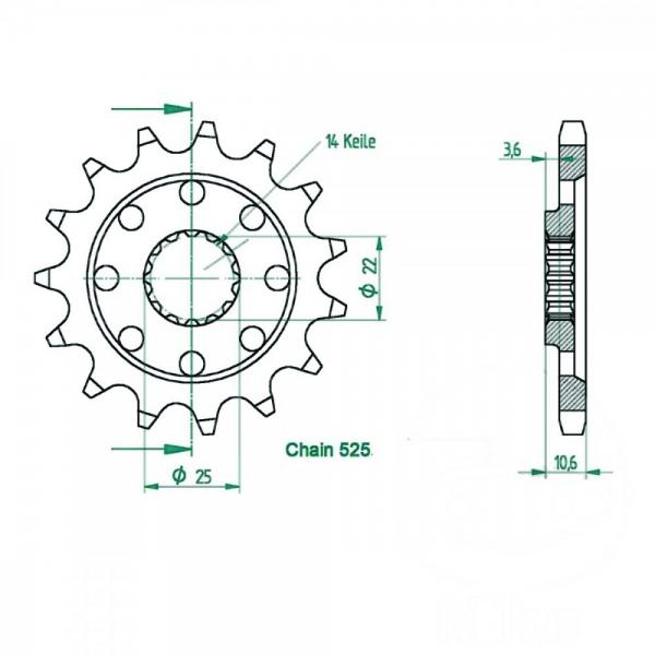 Racing-Ritzel 15Z Teilung 525