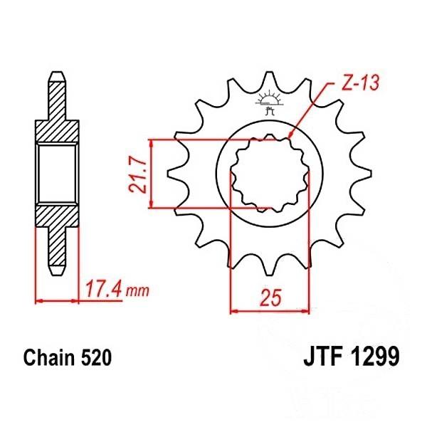 Ritzel 14Z Teilung 520 feinverzahnt Innendurchmesser 21.7/25