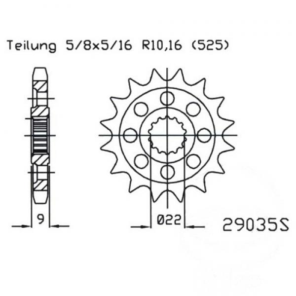 Racing-Ritzel 16Z Teilung 525 feinverzahnt Innendurchmesser 22/25