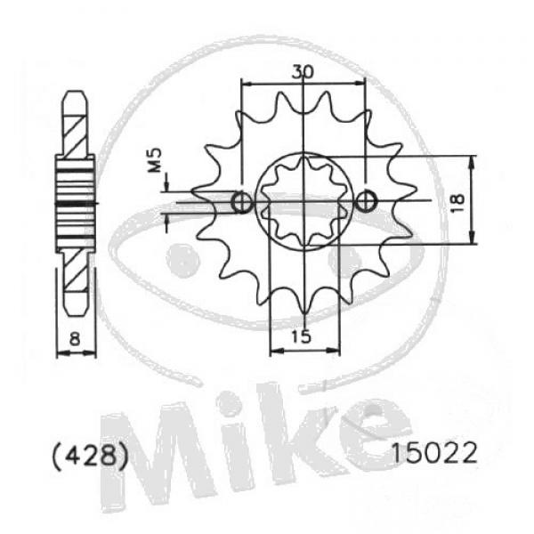 Ritzel 15Z Teilung 428 feinverzahnt Innendurchmesser 15/18