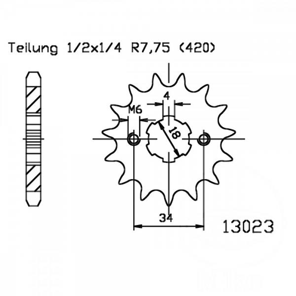 Ritzel 19Z Teilung 420 grobverzahnt 6 Innendurchmesser 18/20