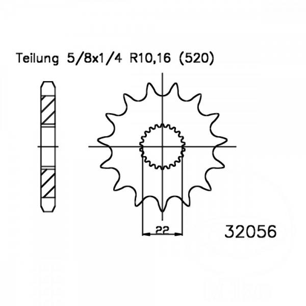 Ritzel 12Z Teilung 520 feinverzahnt Innendurchmesser 22/24