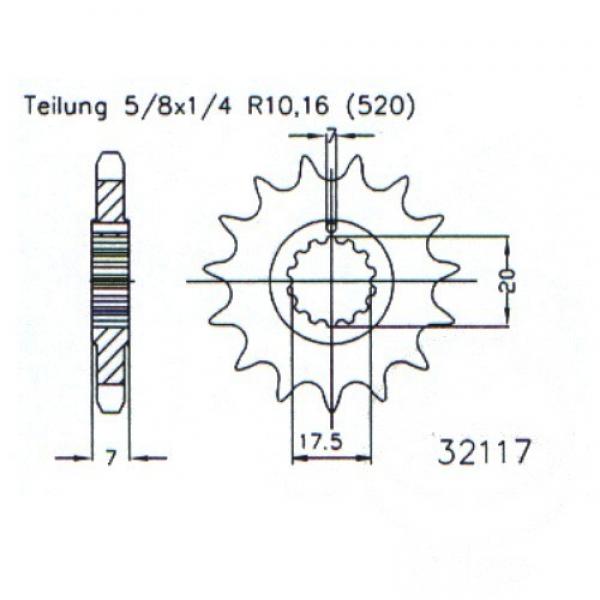 Ritzel 13Z Teilung 520 feinverzahnt Innendurchmesser 17.5/20