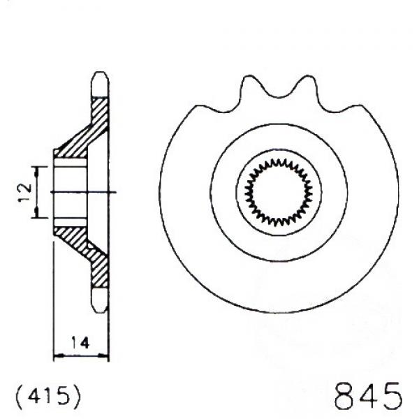 Ritzel 14Z Teilung 415 feinverzahnt Innendurchmesser 12/13