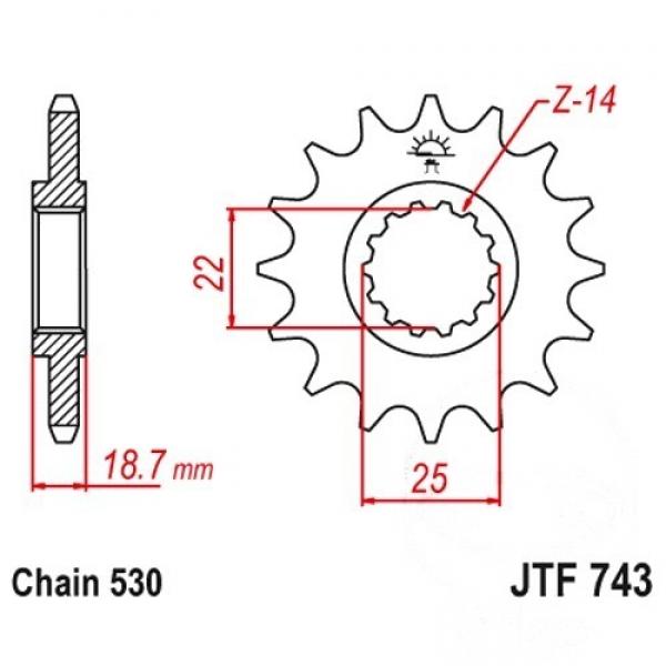 Ritzel 14Z Teilung 530 feinverzahnt Innendurchmesser 22/25