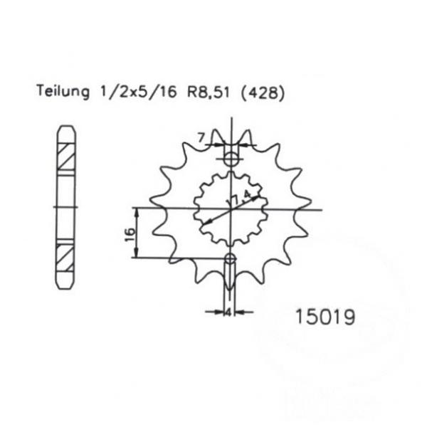 Ritzel 17Z Teilung 428 feinverzahnt Innendurchmesser 17.4/20