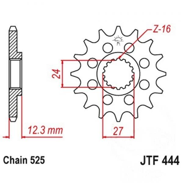 Racing-Ritzel 16Z Teilung 525 feinverzahnt Innendurchmesser 24/27