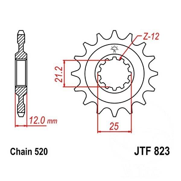 Ritzel 12Z Teilung 520 feinverzahnt Innendurchmesser 21/25