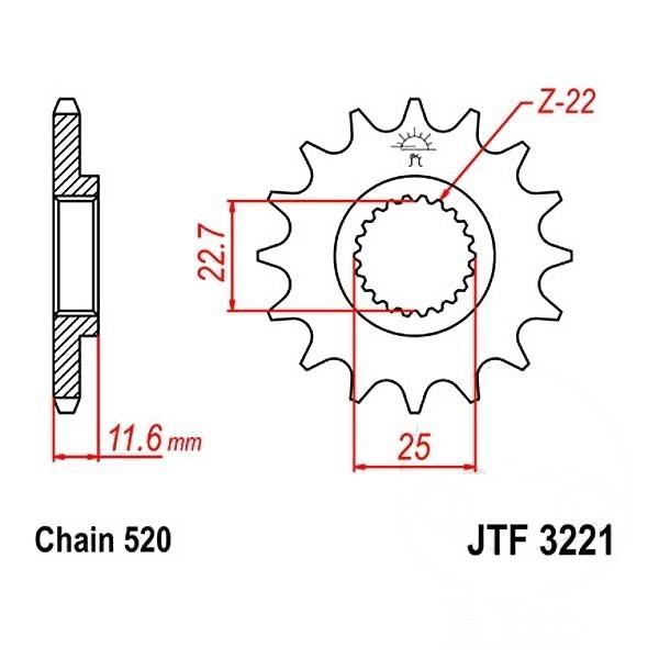 Ritzel 12Z Teilung 520 feinverzahnt Innendurchmesser 22.7/25