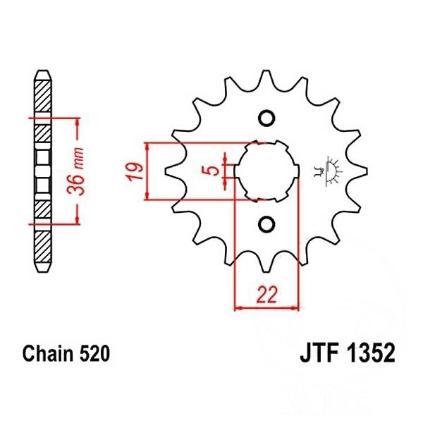 Ritzel 12Z Teilung 520 grobverzahnt 5 Innendurchmesser 19/22