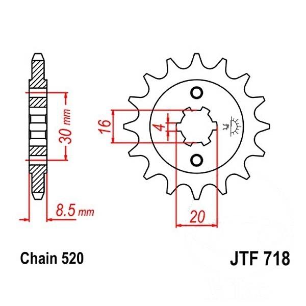 Ritzel 13Z Teilung 520 grobverzahnt 4 Innendurchmesser 16/20