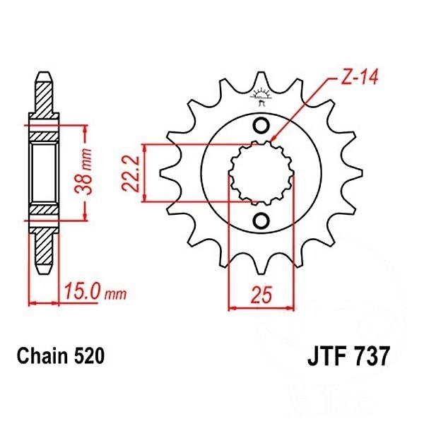 Ritzel 14Z Teilung 520 feinverzahnt Innendurchmesser 22.2/25