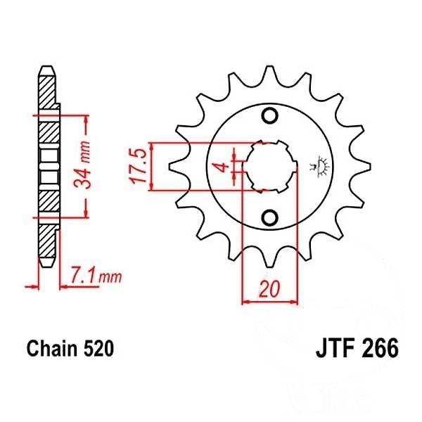 Ritzel 14Z Teilung 520 grobverzahnt 4 Innendurchmesser 17.5/20